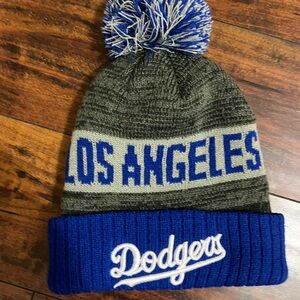 MLB Blue and Gray Dodgers Beanie with Pom-Pom